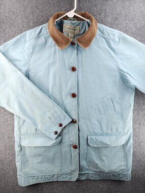 LL Bean Chore Coat Canvas Women Farm Light Blue XL 0BGX4 Barn Corduroy Collar